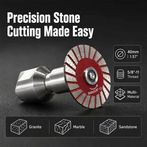 Slick Mini Diamond Saw Blades For Angle Grinder 1.57 Inch 5 Pack 5/8 11 Arbor close-up view with sharp edge for cutting stone.
