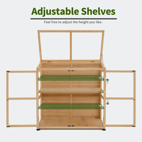 Wooden Cold Frame Greenhouse Cabinet Kit With Adjustable Shelf And Lockable Door For Backyard Garden Pros And DIYers, Fully Transparent Polycarbonate Panels For Outdoor And Indoor Use, Boost Seed Germination
