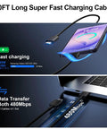 Small But Mighty 25W USB C Wall Charger Fast Charge Kit With 10ft Type C Cable Two Pack showing fast charging and data transfer