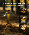 Upgraded Telescopic Camping Light With 15600mAh Battery showing 3 brightness levels outdoors
