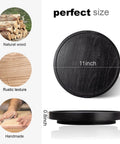 Premium Wood Lazy Susan Turntable Functions As Slick Kitchen Game Changer With Smooth Swivel Glide Waterproof 11 Inch Black Round Serving Tray top view showcasing size and texture.