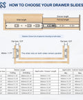 Diagram showing dimensions and specifications for installing pair of 24 inch soft close drawer slides with ball bearing full extension.