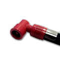 Analog Tire Pressure Gauge For Motorcycle And ATV 5-50 PSI Red 90 Degree Head With Black Anodized Metal Body Durable Construction