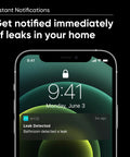 Smartphone screen showing notification from Leak Sensor Kit With 3 Pack And Single Probe For Home Water Alerts 500 Ft Range.