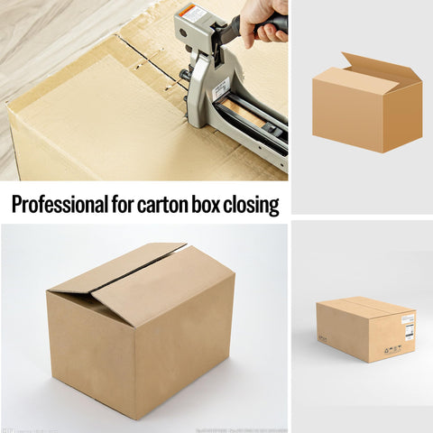 Carton Closing Staples Sixteen Gauge One And Three Eighths Inch Crown By Three Quarters Inch Leg Copper Coated For Pneumatic And Manual Box Staplers sealing cardboard box