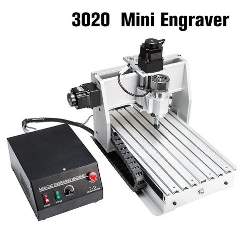 Three Quarter Axis Mini CNC Router with 300mm by 200mm table, CNC Controller Box, 300W Spindle, ideal for home workshops.