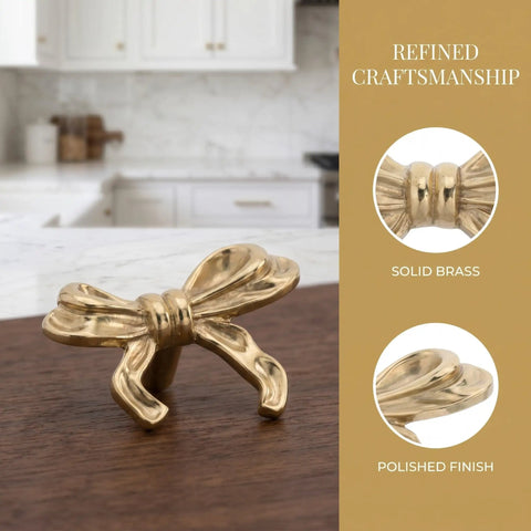 Top Shelf Vintage Bowknot Cabinet Knobs And Metal Drawer Pulls For Furniture Hardware decorative gold bowknot knob, solid brass, 50mm wide.
