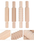 4 Piece Plasticine Rolling Pin Set With Wooden Handles For Dough, Embossing And Bakeware, Kid Friendly Rolling Sticks