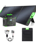 Plug And Play Portable Power Station Featuring 999Wh Battery And 1000W Output paired with a 200W solar panel and accessories.