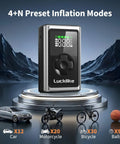 Portable Tire Inflator Air Compressor 150 PSI Cordless Pump With Gauge And LED Light displayed with 4+N preset modes