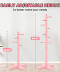 Freestanding Coat Rack With Eight Hooks And Adjustable Height, Tree Style Hallway Organizer For Bedroom in pink.
