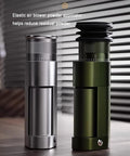 Crank Out Smooth Barista Quality Coffee Grinds With This Full Sized Electric Bean Grinder Featuring Six Heavy Duty Conical Steel Burrs And Stepless Dial Calibration For Espresso Pour Over And French Press Brewing Sessions At Home, silver and green powder applicators.