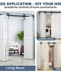 Beefed Up Bifold Barn Door Hardware Kit For Four Doors Side Mounted Black J Shape Rollers in various home settings