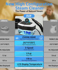 Top Shelf Handheld Steam Cleaner Featuring 3 Adjustable Temp Settings And A Massive 1.8 Liter Tank displayed with specifications.