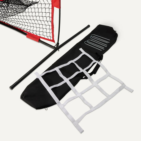 Grab-And-Go Portable Baseball And Softball Practice Net With Strike Zone Target 7x7 Ft showing collapsible frame and accessories