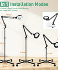4 in 1 installation modes of Go To Floor Standing Magnifier With Light And Stand, 12X Large Illuminated Magnifier, stable base.