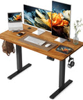 Electric Standing Desk 48 By 24 Inches With Adjustable Height, Large Splice Board, Black Frame And Rustic Brown Top