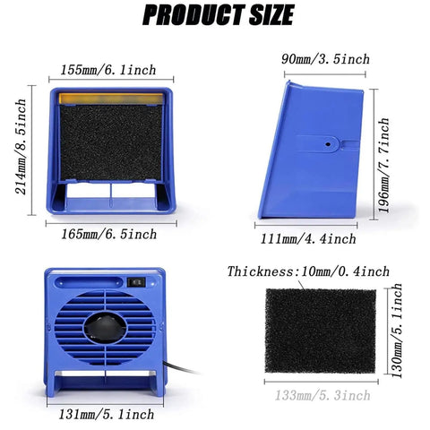 Desktop Soldering Fume Extractor With Heavy Duty Carbon Filter And Hella Powerful Suction For Quick Workshop Smoke Ventilation And Flux Odor Control No Sweat Setup Ever size dimensions with multiple angles and measurements