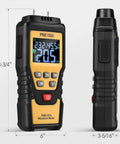 Front and side view of 7 In 1 Digital Wood Moisture Meter For Firewood And Woodworking Pin Type Tester For Walls Drywall Paper Floor Dampness Meter And Water Leak Detector For DIY Home Use