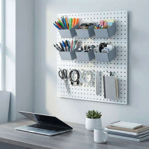 Pegboard Bins and Hooks Set Four Pack Open Front Small Parts Organizer for Screws Nails Nuts Bolts Tools with Two Inch Hooks