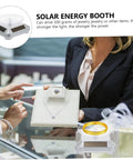 Galpada Solar Powered Jewelry Display Stand With Electric Rotating Turntable showcasing gold ring and necklace on display counter.