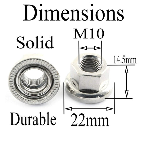 Heavy Duty M10 Bike Wheel Hub Axle Nuts Set, 2 Pcs, 7075 Aluminum Alloy, Durable Silver Finish, Dimensions Shown