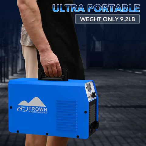 Dual Voltage 110V/220V MMA Welder With IGBT Inverter, Portable Arc Welder being held by person, showing compact size