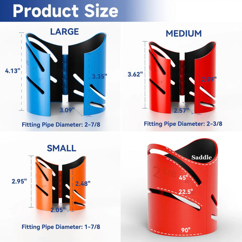 Metal Pipe Cutting Guide Kit With Pipe Saddle Template for precise marking; large, medium, small sizes for seamless metal piping welds.