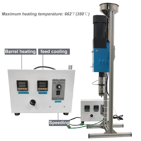 Heavy Duty Filament Extruder For 3D Makers That Cranks Out Legit 0.6 Inch Tube With Smart Heating And Cooling Tech For Pla Abs Petg Tpu Tpe And Peek Plastics For Your Workshop showing control panel and barrel heating system.