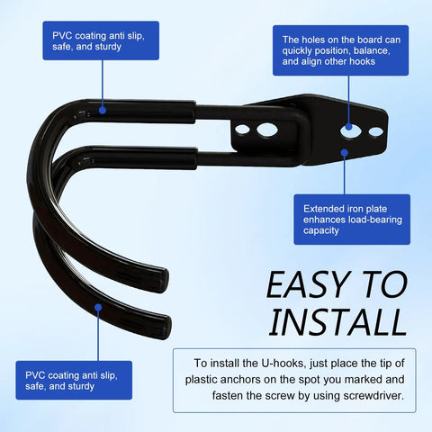 Heavy Duty Double J Hook EV Wall Mount Solid Steel Electric Cable Organizer For Garage Storage with PVC coating and sturdy design.
