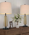 Retro Metal Bedside Lamps Set Of 2 With Touch Control And 3 Way Dimming, USB Charging Ports, Beige Linen Shade, Classic Farmhouse Vibe