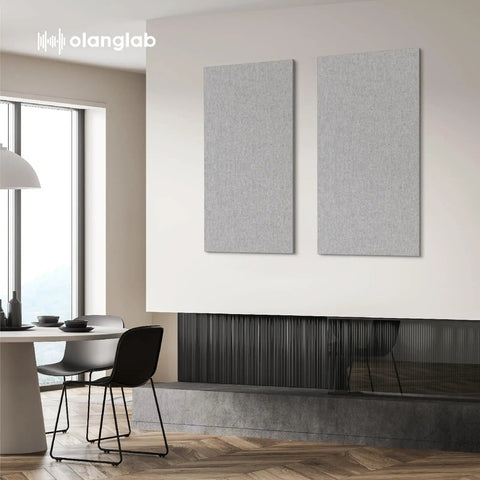 Top Shelf Large Acoustic Panels 2 Pack 48x24 Inches Sound Proof Foam Wall Tiles Heavy Duty Fabric Wrapped mounted in modern interior.