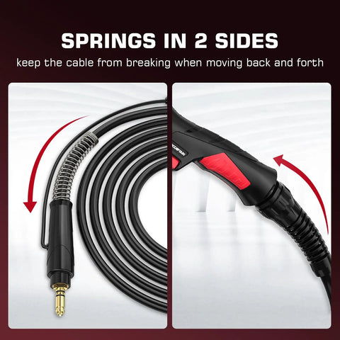 Hella Reliable ARCCAPTAIN 250A Mig Welding Gun Stinger with 15ft copper cable featuring dual spring design for durability.