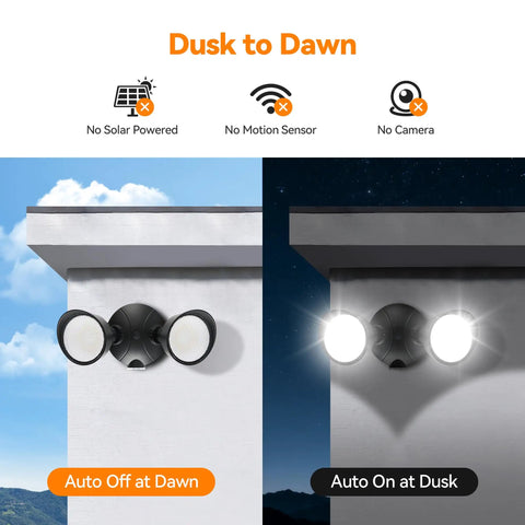 Built Tough Dual Head Led Flood Light Featuring Automatic Dusk To Dawn Sensor, Screaming Bright 45 Watt 5500 Lumens 5000K Daylight, Ip65 Hardwired Security Spotlight For Driveways, Black