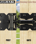 Heavy Duty Gate Hinges For Vinyl And Wooden Fence Gates Self Closing With 90 Degree Adjustable Operation Black coated hinge on gate