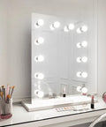 G25 LED Vanity Globe Bulbs 100W Equivalent, 9W, 5000K Daylight White installed on a makeup mirror in a vanity setup