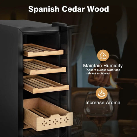 Open Electric Cigar Humidor Cabinet With 35L Capacity Precise Temperature And Humidity Control Spanish Cedar Shelves