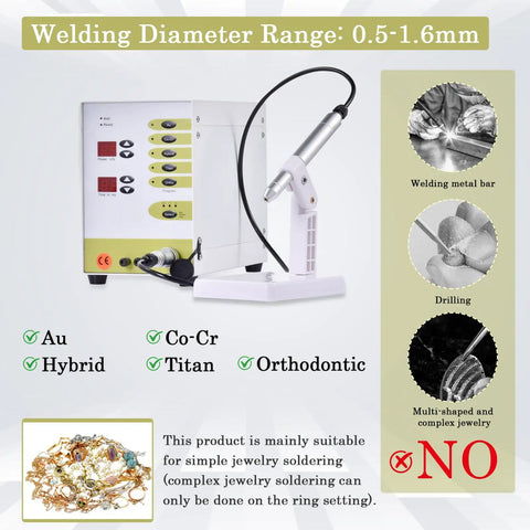 Pulse Arc Welder Kit For Permanent Jewelry 100A 110V DIY Jewelry Bonding Machine with control panel and handpiece. Focus on 0.5-1.6mm diameter welding.