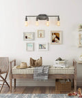 Dope Industrial Water Pipe Vanity Light 4 Head Wall Lamp Dark Silver Finish over bench in modern entryway with decor