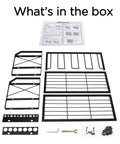 Components of Wall Mounted Power Tool Organizer Rack With Battery Holder And Four Drill Slots, manual, screws, and wrench