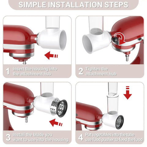 KitchenAid Stand Mixer Cheese Grater Slicer Attachment With 3 Blades For Effortless Grating And Slicing In One Pass installation steps