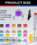 Bad Boy Universal Car Fuse Assortment Kit featuring 120 Piece Blade Set with tester and removal tools, various fuse sizes displayed.
