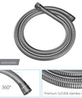 Wall Mounted Square Shower System with Adjustable Flow 59 inch extendable stainless steel shower hose with 360 degree flexibility.