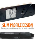 Caliber V Digital Hygrometer And Thermometer With Swiss Made Sensor, Slim 4 Inch Humidity Gauge For Real Time Temp And Humidity Readings, Black Finish, angled view