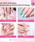 Four nail art styles using Airbrush Gel Nail Polish Set With 12 Vitality Colors Hema Free Dilution Free Non Acetone Formula