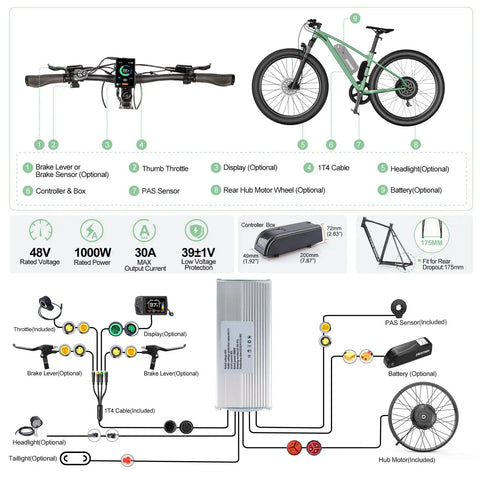 48V 1000W Rear Hub Motor Ebike Conversion Kit For Fat Tire 20 And 26 Inch Bikes With Optional Display And Battery Pack Beefed Up Torque Quick Acceleration All Season Snow Beach Riding Upgrade