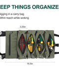 Heavy Duty Tool Roll Up Bag Portable Organizer For Mechanics Electricians And Repair Pros Waterproof Oxford Cloth Zipper Pouch Green Durable Tool Storage Case For Home Shop And On The Go with 5 compartments