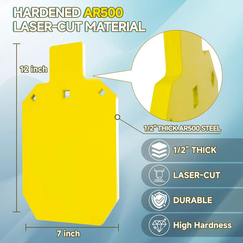 Heavy Duty AR500 Steel Target For Shooting With Target Stand And Yellow Silhouette Gong Half Inch Thick Metal Target For Range Practice