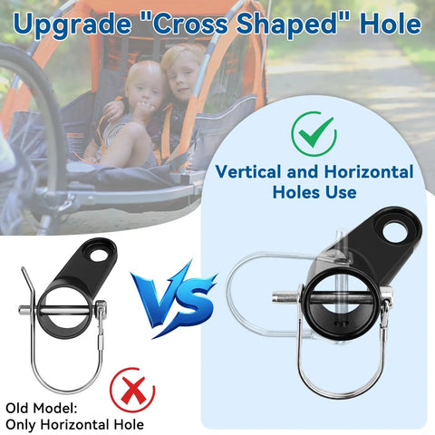Heavy Duty Bike Trailer Hitch Coupler with vertical and horizontal holes for most bikes and trailers, durable steel.