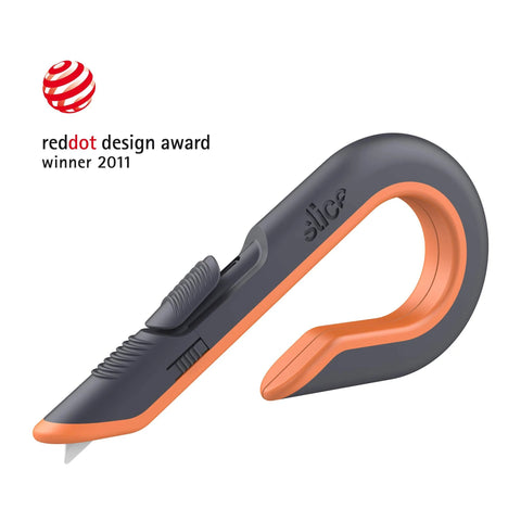 Slice 10400 box cutter, gray body with orange accents, ceramic blade, 3-position locking blade